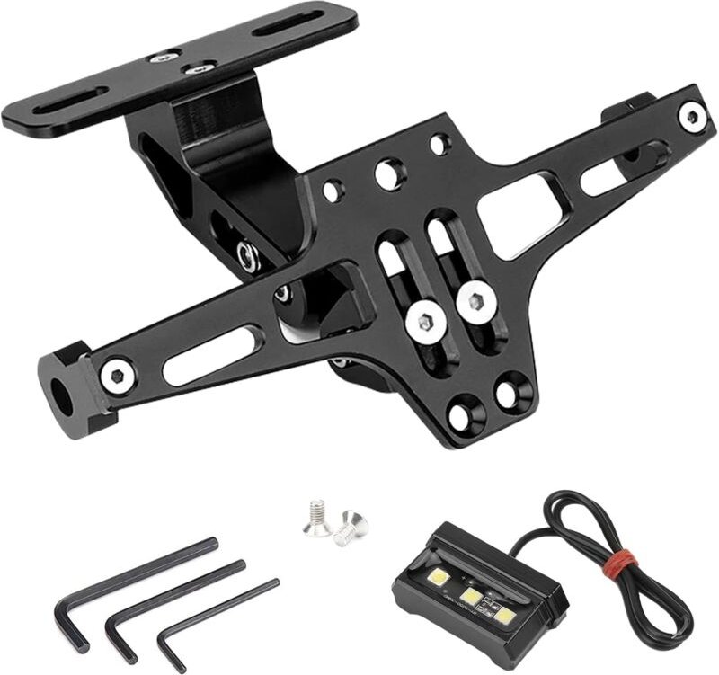 Ersandy - Motorrad-Kennzeichenhalter, Universal-Kennzeichenhalter, mit zugelassenem Licht, verstellbarer Kennzeichenhalt...