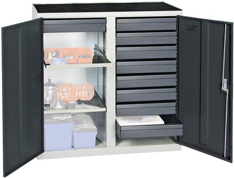 Werkzeug- und Materialschrank 3000, ral 7035/7016, 9 Schubladen, 2 Wannen - Stumpf