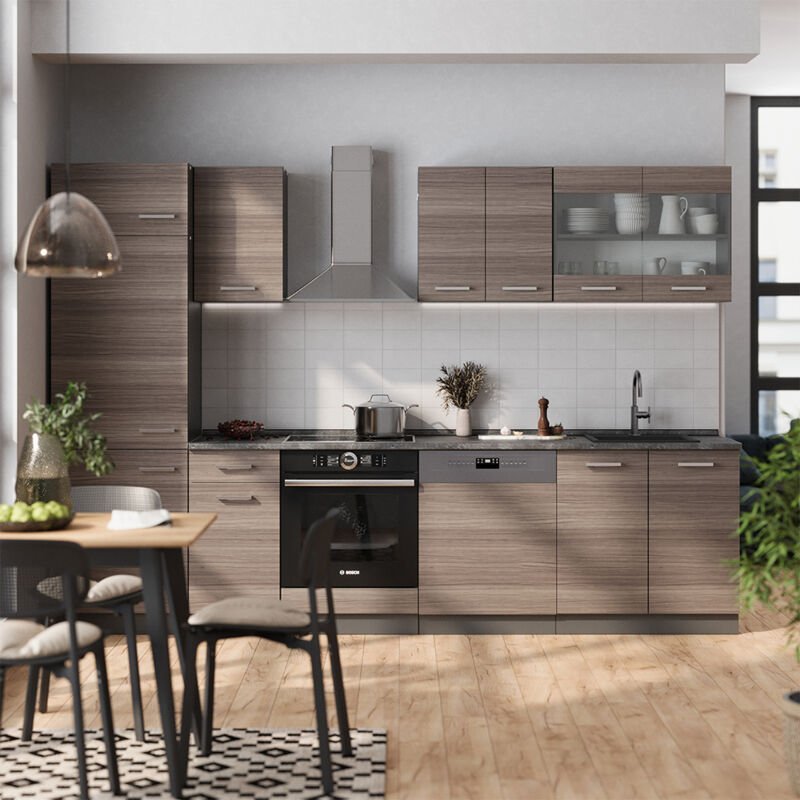 Vicco - Küchenzeile R-Line, Edelgrau/Anthrazit, 300 cm , ap Eiche