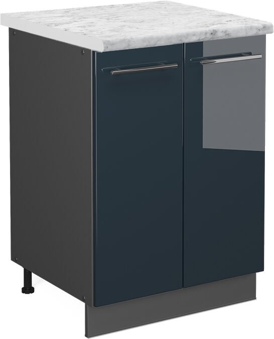 Vicco - Küchenschränke Fame-Line, Dunkelblau Hochglanz, 60 cm , ap Marmor