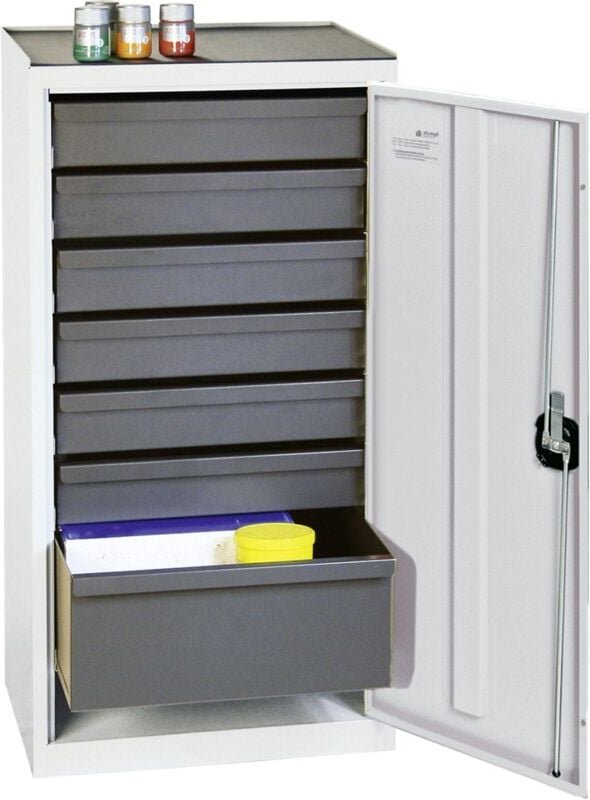 Werkzeug- und Materialschrank Serie 3000 lichtgrau + 6 Schubladen 100 mm + 1 Schublade 200 mm - 3001807 - Stumpf