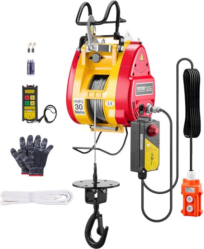VEVOR 2-in-1 elektrische Hebewinde, 500 kg Kapazität, 1800 W tragbare Kraftwinde, 30 m Hubhöhe, 11 m/min mit Kabel- und ...