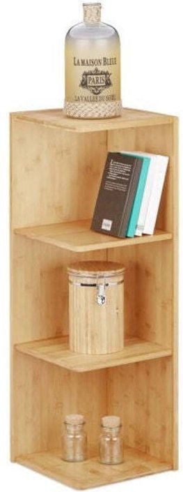 Corner shelf bamboo 3 shelves freestanding bookcase in wood rustic cottage style
