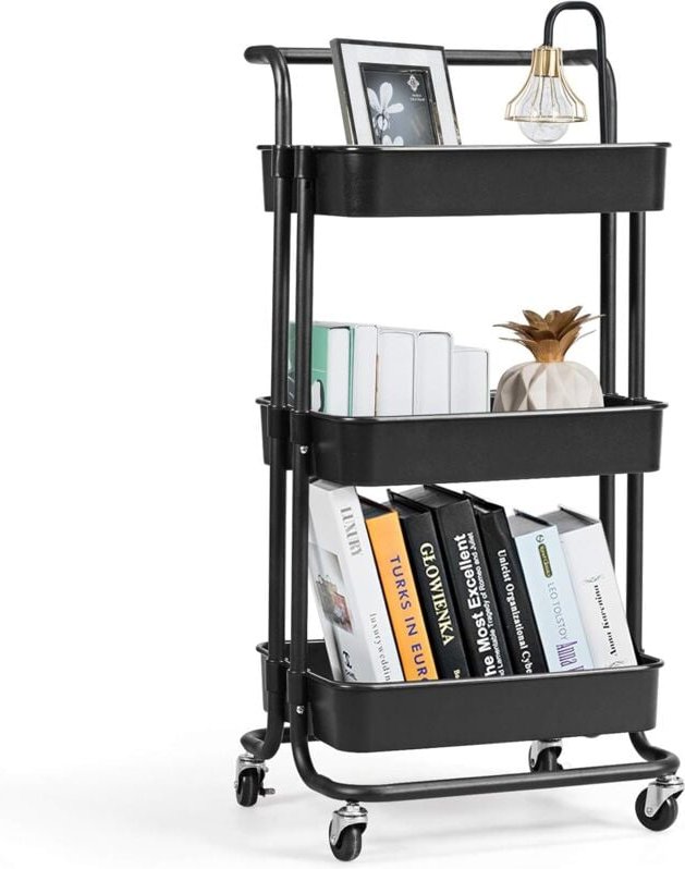 3-stoeckiger Servierwagen mit Rollen, Küchenwagen aus Metall, Rollwagen für Badezimmer, Küche, Kinderzimmer, Allzweckwag...