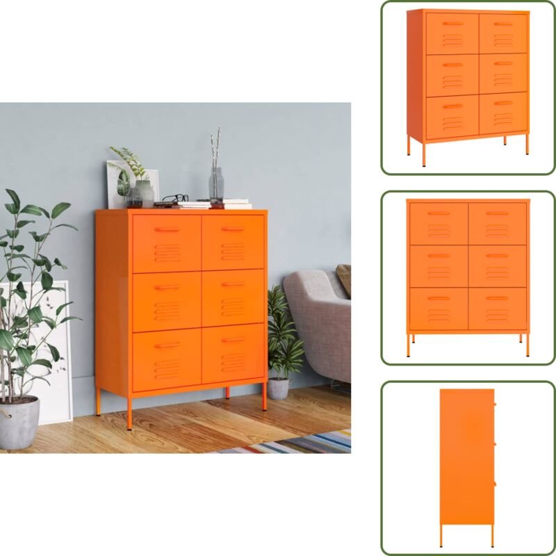 Schubladenschrank Orange 80x35x101,5 cm Stahl - Schubladenschrank - Lagerschrank - Metallschrank - Stahltürenschrank - O...