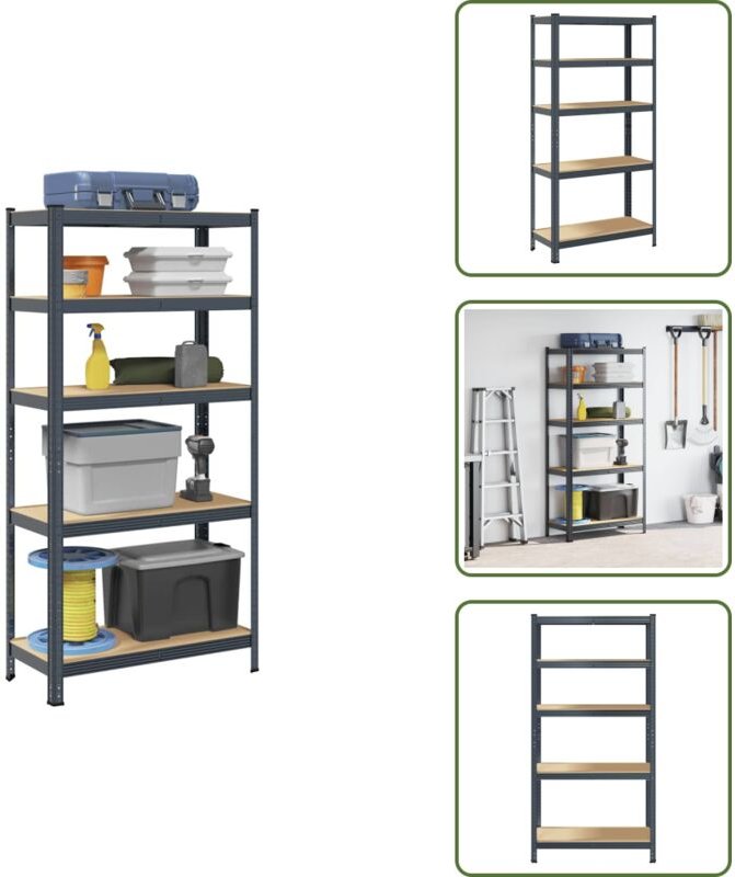 The Living Store - vidaXL Lagerregal mit 5 Böden Anthrazit Stahl & Holzwerkstoff
