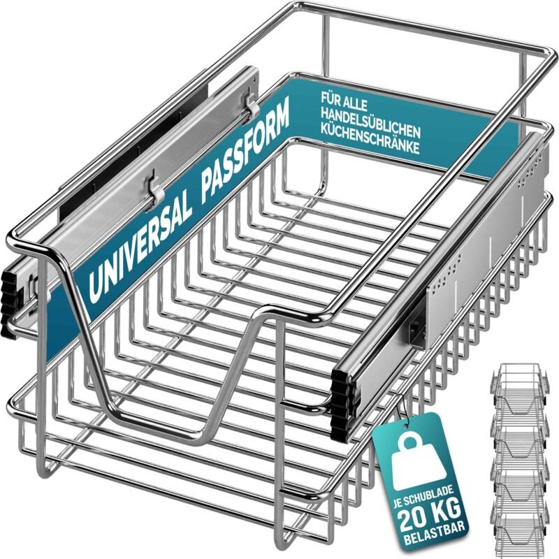 Casaria® Teleskopschublade Ausziehbare Schublade Küche 30-60cm 20kg Belastbar Verchromt Korbauszug mit Zubehör Haushalt ...