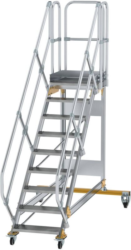 Günzburger Steigtechnik - Plattformtreppe 45° fahrbar Stufenbreite 0,6 m 9 Stufen Aluminium geriffelt - 600769