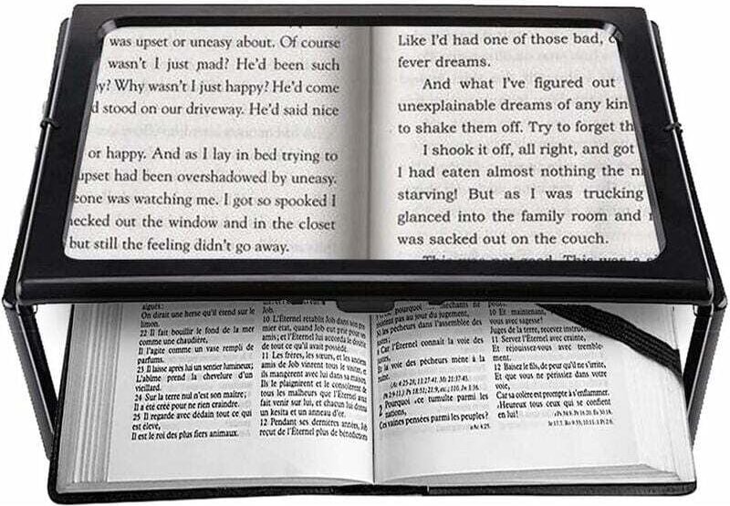 A4-Leselupe, ganzseitig, rechteckiger Ständer, freihändige Lupe mit 4 LED-Lampen, 3-fache Vergrößerungslinse zum Lesen f...