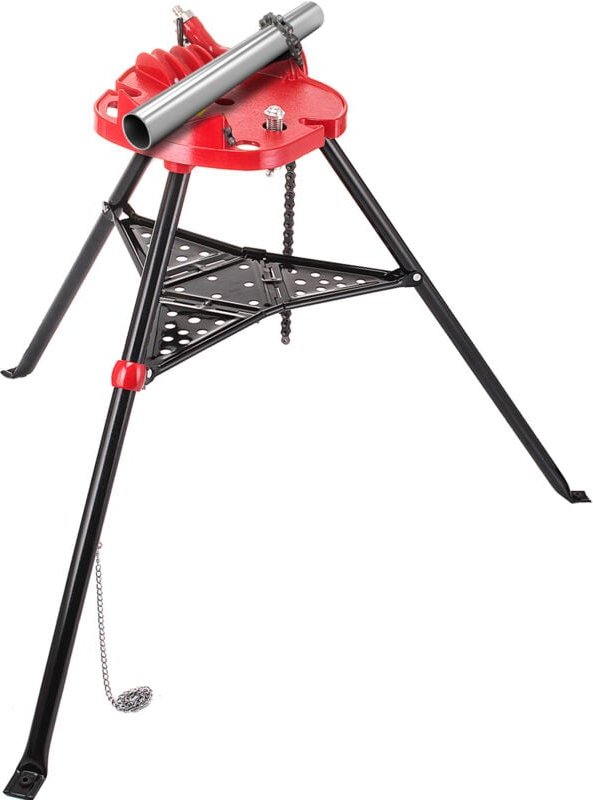 VEVOR Stativ-Rohrkettenschraubstock mit 1/8-6" Rohrständer klappbare Stahlbeine Rohrstützen mit Werkzeugablage Stativstä...