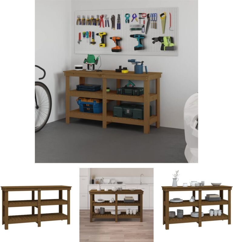 Bonnevie - The Living Store Werkbank Honigbraun 142,5x50x80 cm Massivholz Kiefer - Werkbänke