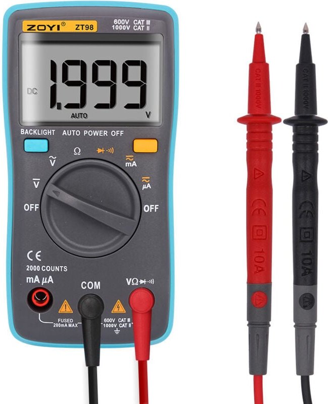 Dolaso - ZT-98 Digitalmultimeter mit Hintergrundbeleuchtung und automatischer Bereichswahl, AC-DC-Spannung, Strom, Wider...
