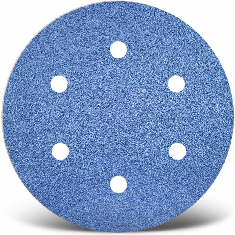 Blue Klett-Schleifscheiben, 150 mm, 6-Loch, f. Exzenterschleifer, Zirkonkorund (25 Stk.) K120 - Menzer
