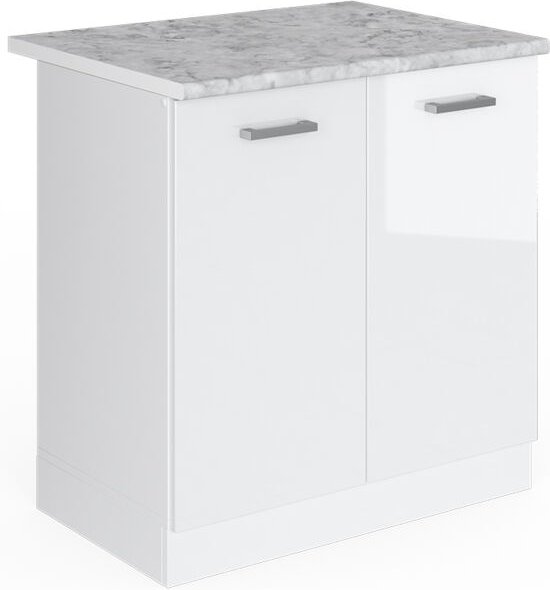 Vicco - Spülenunterschrank R-Line, Weiß Hochglanz, 80 cm mit Türen, mit Arbeitsplatte