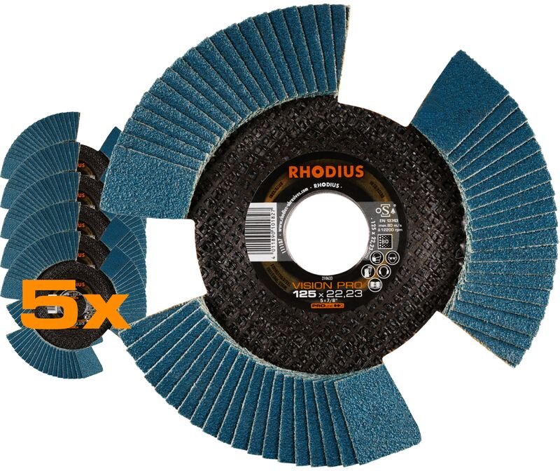 Thumbnail - RHODIUS VISION PRO, 5 Stück, 115 mm, Korn 40, Fächerschleifscheibe
