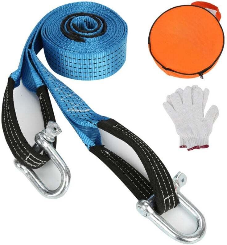 Auto-Abschleppseil, 5 m, 8 t, Auto-Abschleppgurt mit 2 Schäkeln, rutschfesten Handschuhen und Aufbewahrungstasche