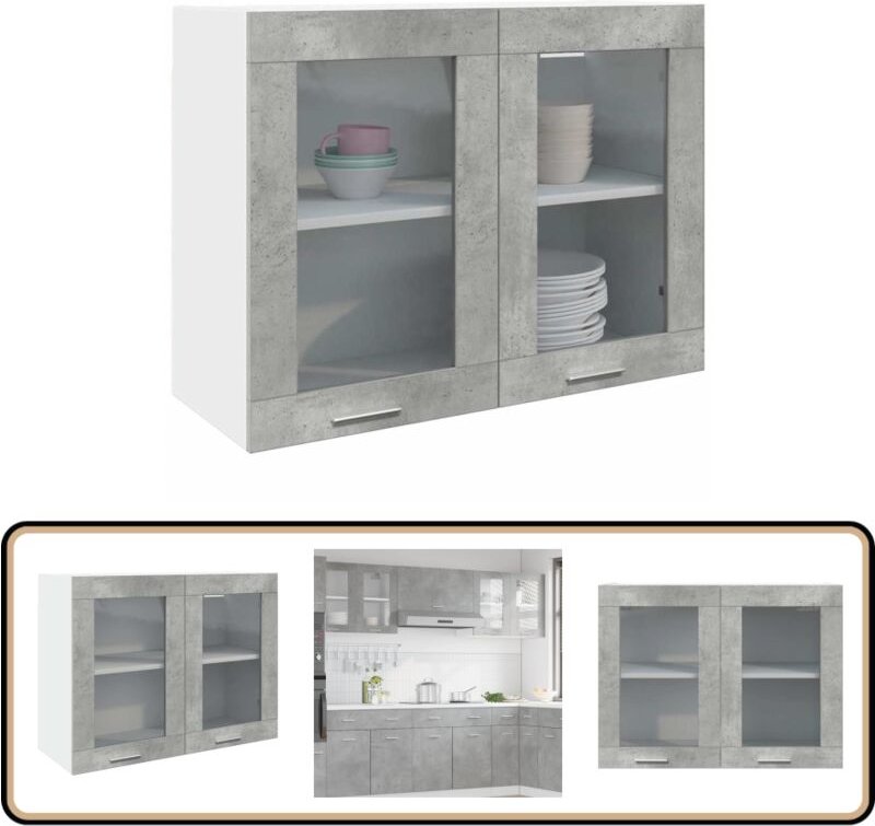 Hängeglasschrank Betongrau 80x31x60 cm - Vidaxl