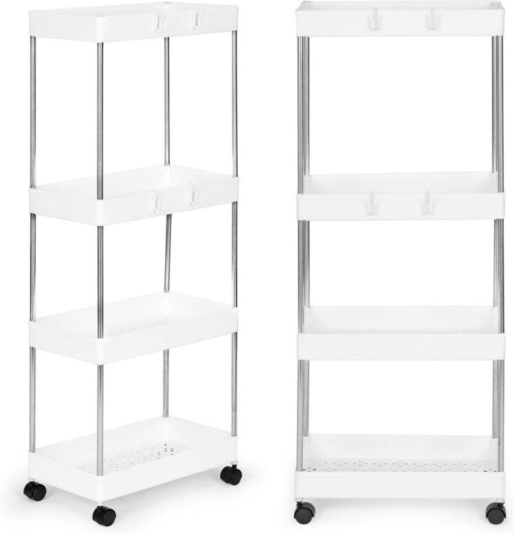 Badregalstander aus kunststoff mit 4 ablagen und rollen