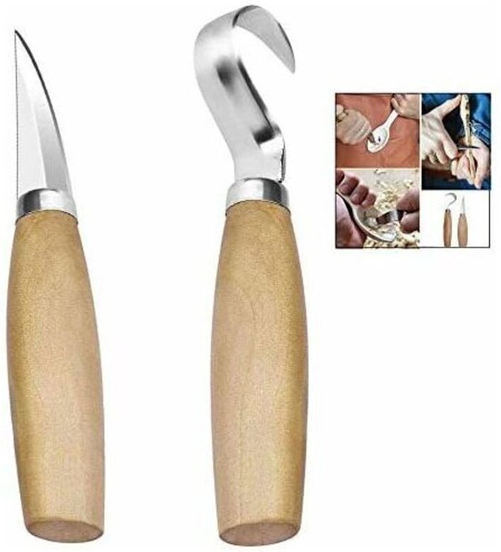 2 Stück Holzschnitzmesser, Holzschnitzwerkzeuge mit Holzgriff, Holzschnitzwerkzeuge