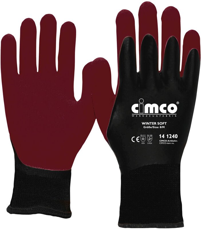 Cimco Winter Soft dunkelrot/schwarz 141241 Vinyl Arbeitshandschuh Größe (Handschuhe): 9, L EN 388