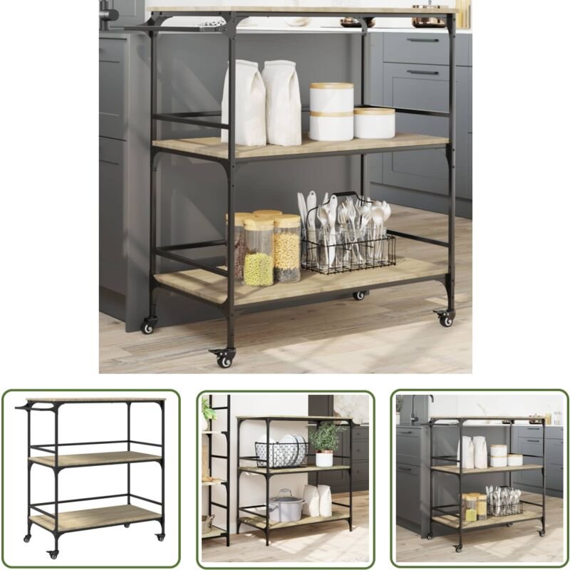 Küchenwagen Sonoma-Eiche 100,5x50x105 cm Holzwerkstoff - Küchentisch - Küchenschrank - Kücheninsel - Vintage Stil - Mobi...