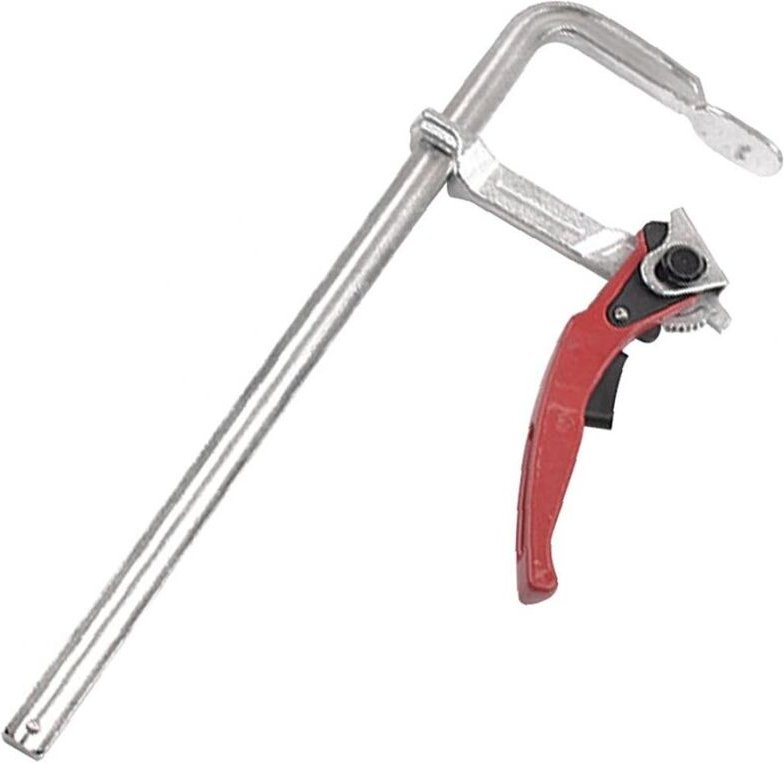 Schnellführungsschienenklemme F, robuste Tischlerklemme aus Stahl, Ratschenstangenklemme, 20 x 6 cm, MFT-Schienenführung