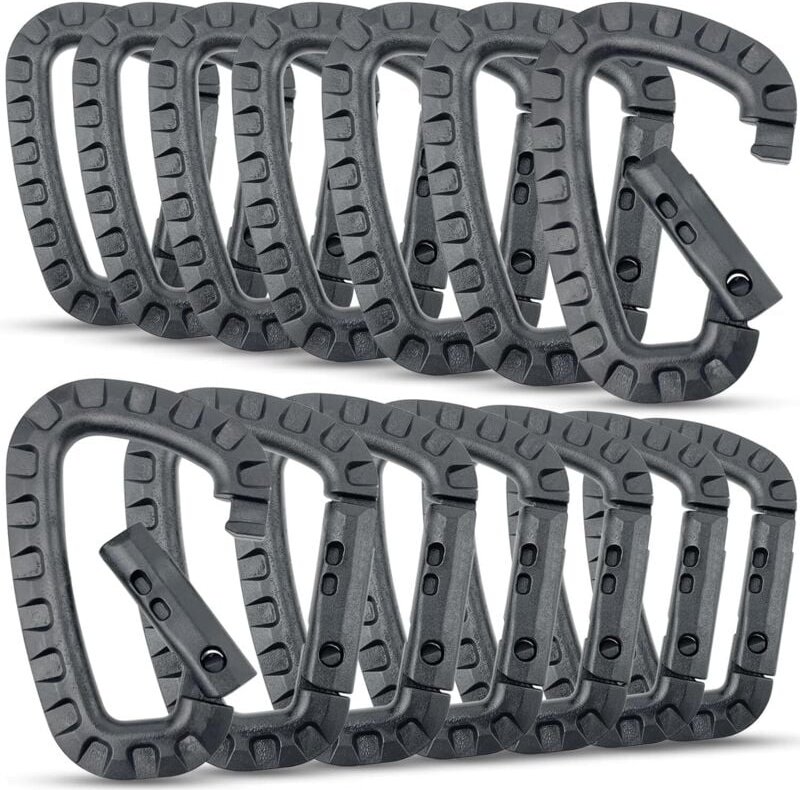 15 Stück Taktische Karabiner, PVC-Kunststoff Schwarz Kletterkarabiner, Schlüsselanhänger-Karabiner für Sport, Rucksack, ...