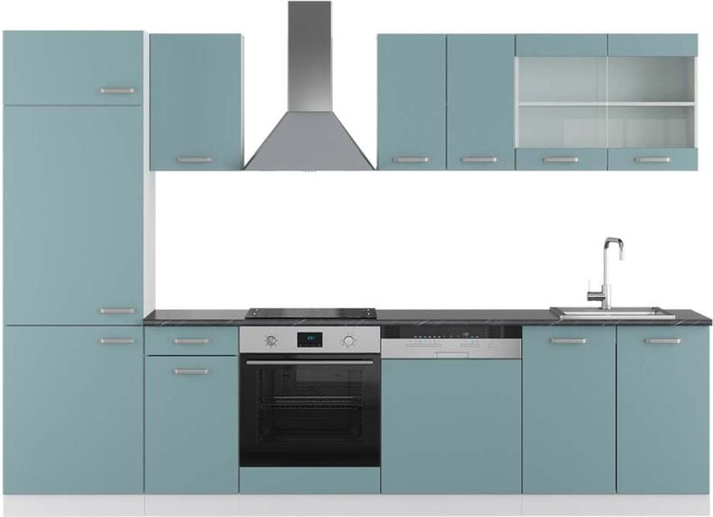 Vicco - Küchenzeile R-Line, Blau-Grau/Weiß, 300 cm , ap Anthrazit