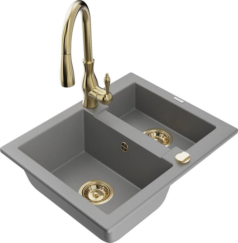 Carlos 1,5-Becken-Granitspüle mit Mischbatterie Savita, Grau - 6518-71-672601-50 - Mexen