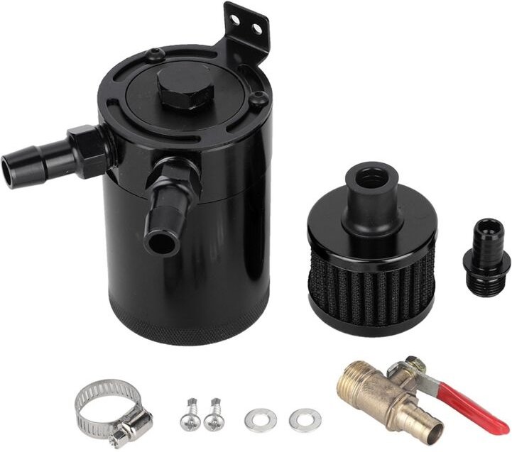 Eosnow Universeller Auffangbehälter für Öltankbehälter aus Aluminiumlegierung mit 2-Port-Zubehörsatz (schwarz)