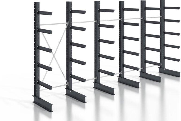 Kragarmregal schraubbar einseitig 5 Felder mit 5 Ebenen 6400x3530x400mm - Stier