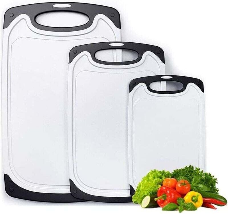 3-teiliges Schneidebrett. Schneidebretter aus Kunststoff. mit Saftrille und Anti-Rutsch-Füßen. PP-Material in Lebensmitt...