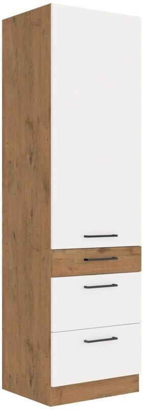 Küchen Preisbombe - Vigo Hochschrank 60 Eiche Lancelot Weiß Hochglanz Küchenzeile Küchenblock Küche