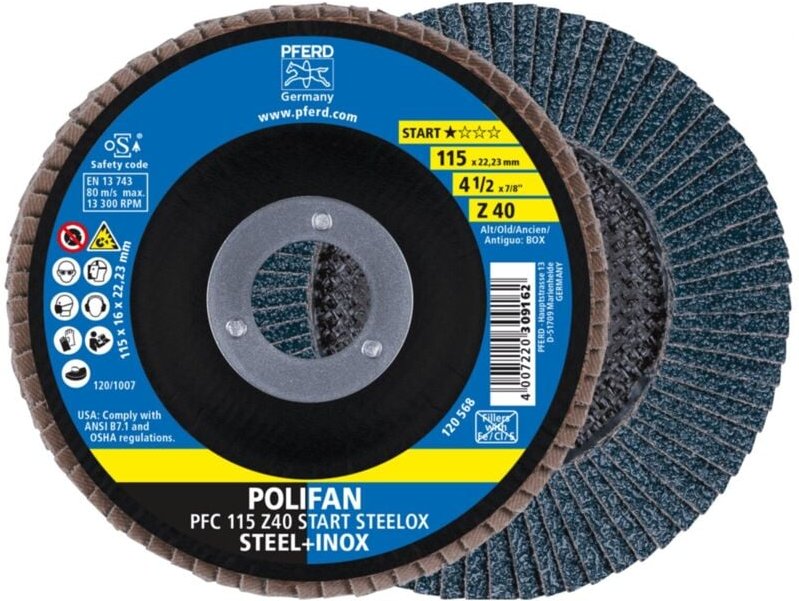 Pferd - polifan Fächerscheibe pfc 115x22,23 mm konisch Z40 Startlinie start steelox Stahl/Edelstahl 10 Stk