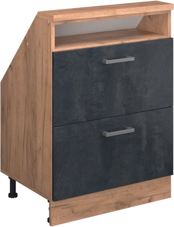 Dachschrägenschrank Rion, Schwarz Beton/Goldkraft Eiche, mit 2 Schubladen, Vicco