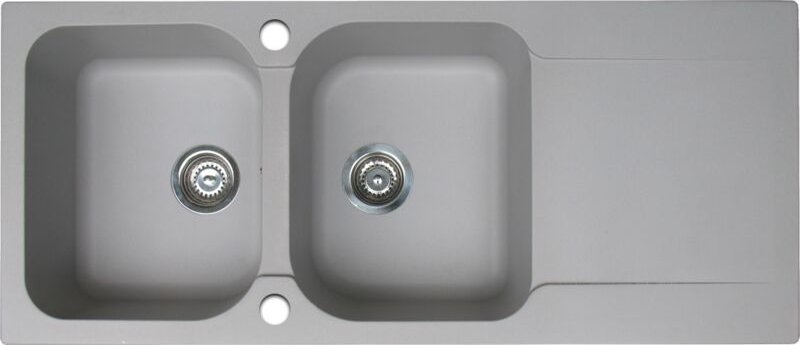 Lisse umkehrbare Spüle 2 Becken 1 Abtropfbecken aus grauem Kunstharz - Essebagno