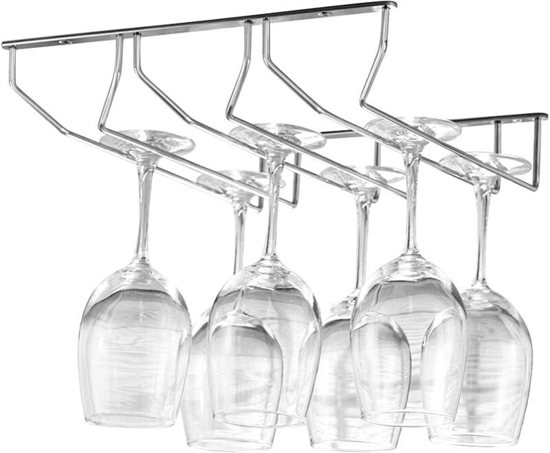 27 x 27 x 27 cm Silber, 3 Schienen, hängender Glashalter, Chrom-Stielglasregal, 27 cm, Weinglas-Aufbewahrungsregal aus E...