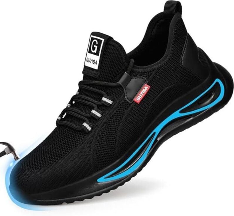 Thumbnail - Stahlkappenschuhe für Herren, leichte, bequeme Sicherheitsschuhe, Stahlkappe, schwarz, breit, unzerstörbar, Arbeitsschuh...