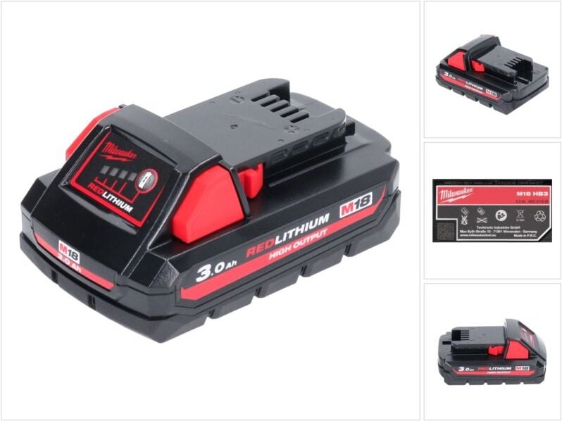 Milwaukee - M18 HB3 High Output 18 v 3,0 Ah / 3000 mAh Li-Ion Akku ( 4932471069 ) mit Ladestandsanzeige
