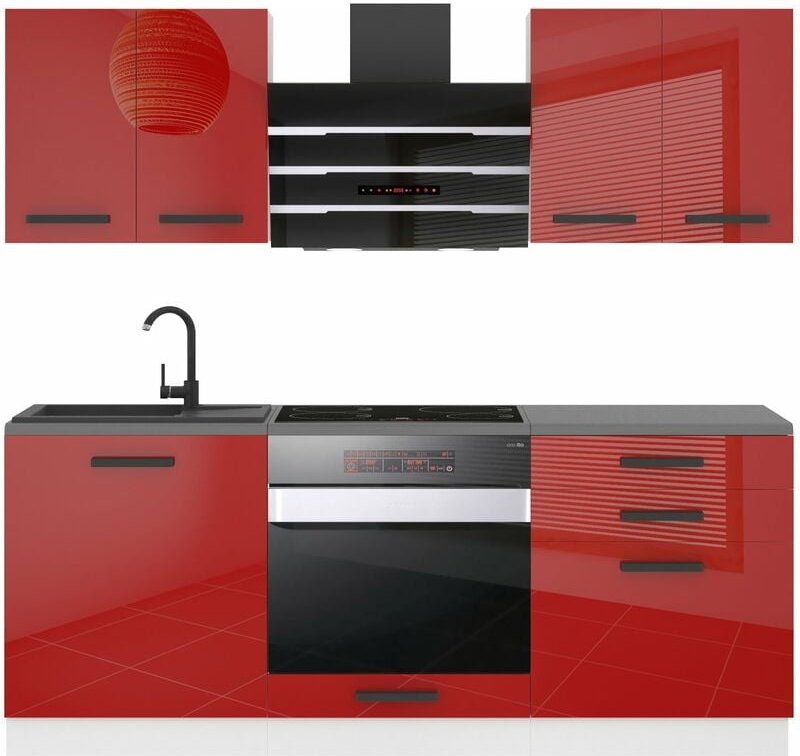 Küchenzeile Küchenblock Mary - Küchenmöbel 180 cm Einbauküche Vollausstattung ohne Elektrogeräten mit Hängeschränke und ...