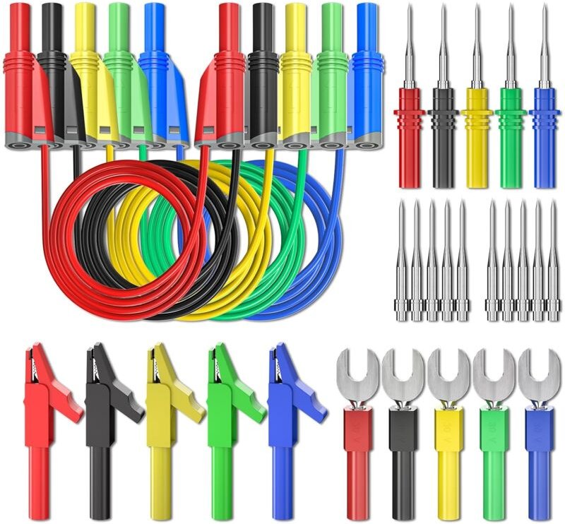 5-teiliges Bananenstecker-Silikon-Messleitungsset, 4 mm vollisolierter, stapelbarer Bananenstecker mit Krokodilklemmen, ...
