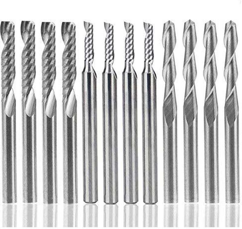 12-teiliges Hartmetall-Fräser-Set, 4 Stück 1/8 Zoll Doppelnut-CNC-Fräser + 8 Stück einschneidige Schaftfräser (2 Typen) ...