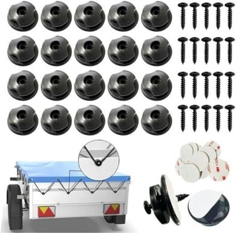 Mumu - Runde Planenhaken inkl. Schrauben 20 Stück Rundknöpfe (20 Stück) für Anhängernetz und Anhängerplane Anhängerhaken...