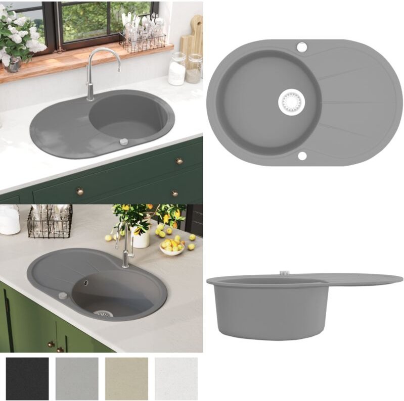 Granitspüle Einzelbecken Oval Grau - Spülbecken - Küchenspüle - Home & Living - Grau