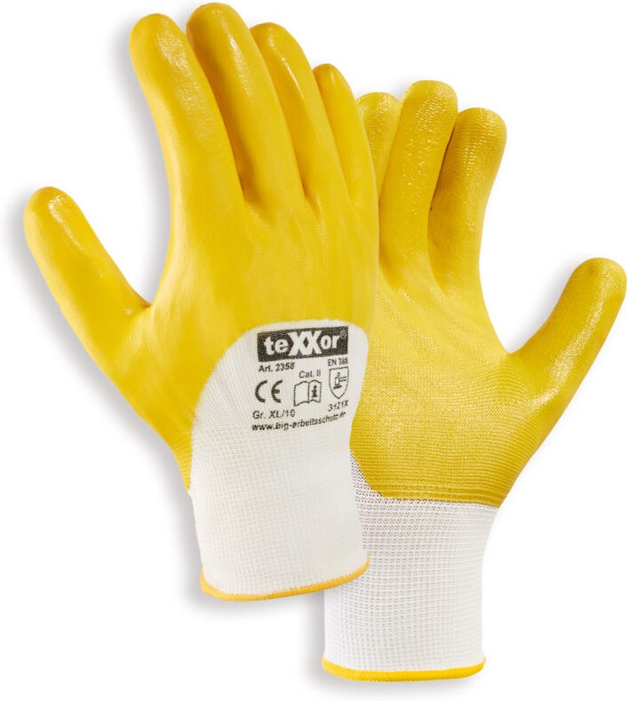 teXXor® Polyester-Strickhandschuhe NITRIL BESCHICHTET, Weiß/Gelb