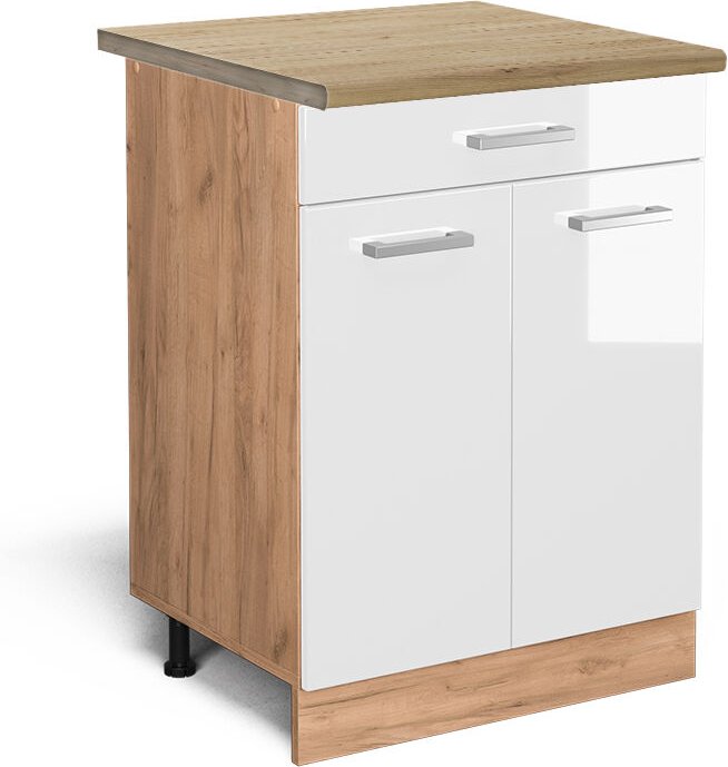 Thumbnail - Vicco - Küchenunterschrank R-Line, Weiß Hochglanz, 60 cm mit Schublade, ap Eiche