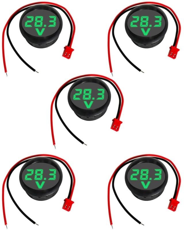 5 Stück DC 4-100 V Digitalvoltmeter, 2 Drähte 3-stelliger Spannungsprüfer LED-Anzeigemessgerät mit Verbindungsschutz für...