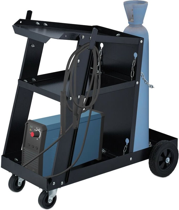 Schweißwagen, 3 Ablagen, Stellplatz für Gasflasche, Schweißgerätewagen, bis 90 kg, HxBxT: 69x40x71 cm, schwarz - Relaxda...