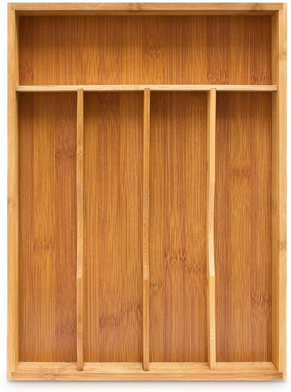 Relaxdays - Besteckkasten, HxBxT: 4,5x25,5x34cm, Bambus, 5 Fächer, Besteckeinsatz/Schubladenorganizer, natur