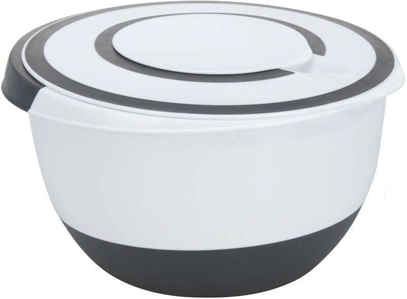 Kunststoff Rührschüssel mit Spritzschutz Deckel - 5 Liter - Salatschüssel mit rutschfestem Boden